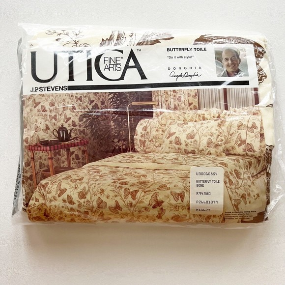 Vtg Utica Fine Arts JP Stevens Butterfly Toile Fitted Sheet Twin NOS Sealed - Picture 1 of 4